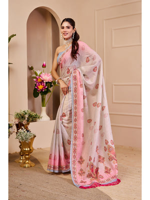 Peachmode Pink Pure Cotton Saree - Image 2