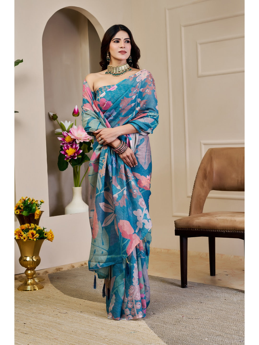 Peachmode Blue Pure Cotton Saree - Image 2