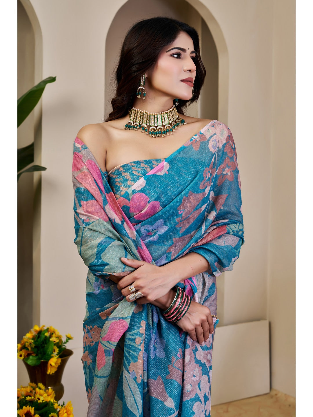 Peachmode Blue Pure Cotton Saree - Image 3
