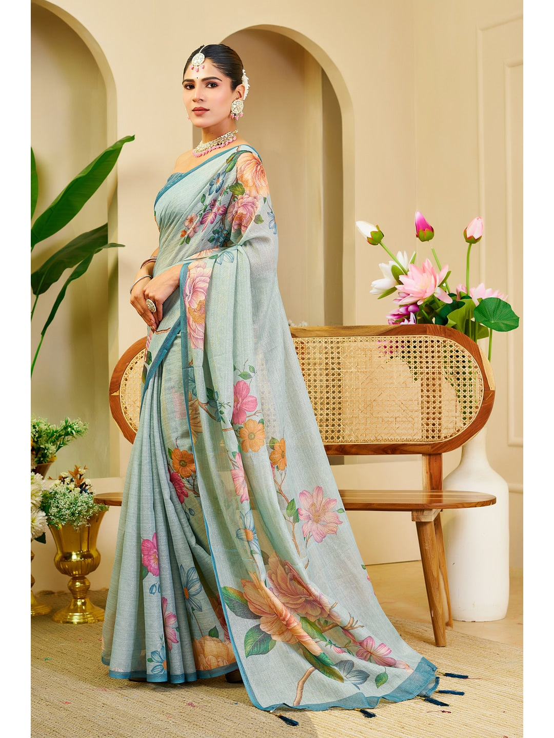 Peachmode Blue Pure Cotton Saree - Image 3