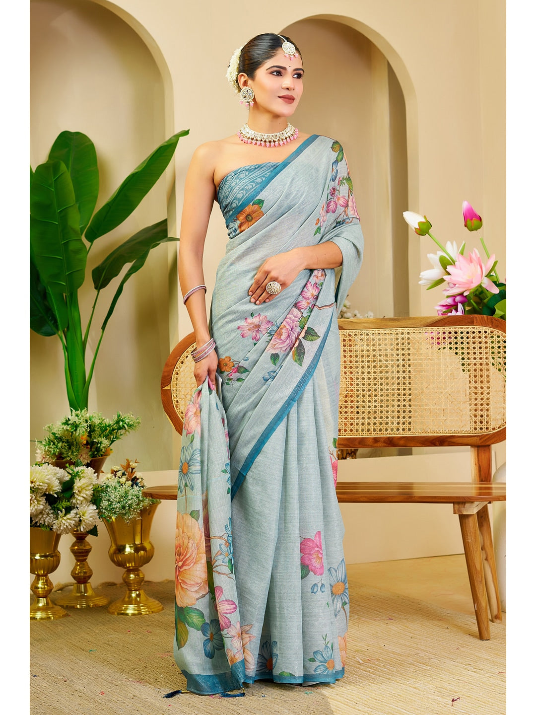 Peachmode Blue Pure Cotton Saree - Image 4