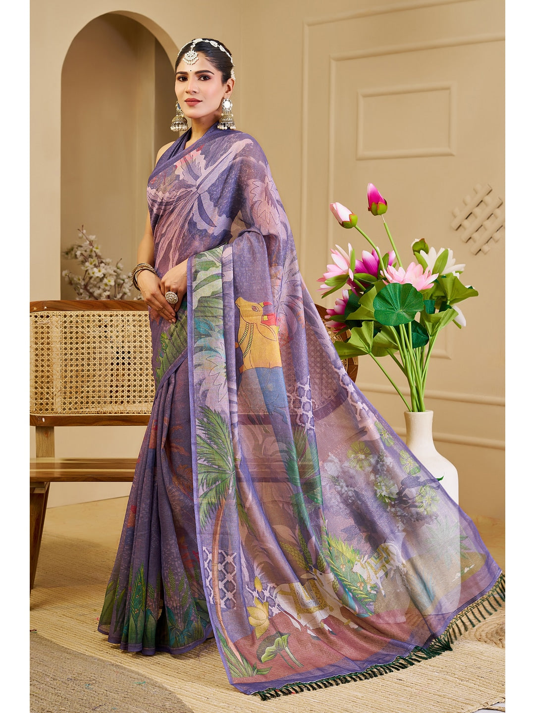 Peachmode Lavender Pure Cotton Saree - Image 2