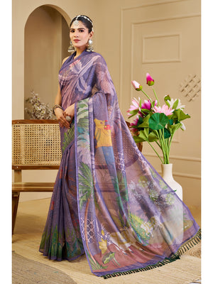Peachmode Lavender Pure Cotton Saree - Image 2