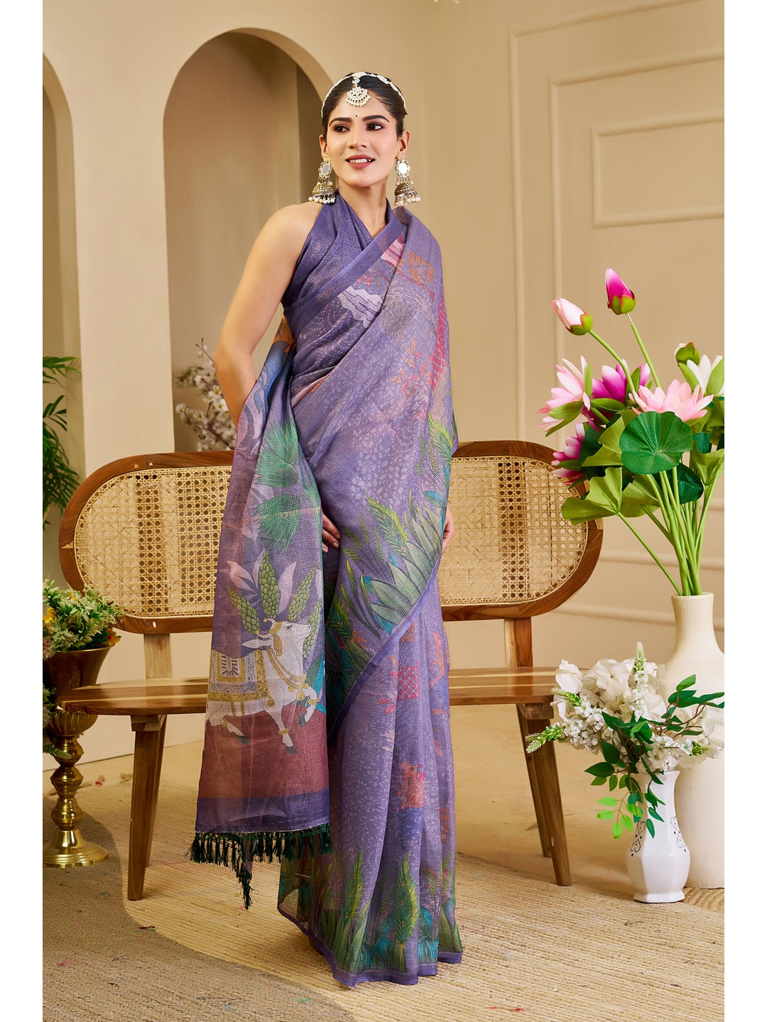 Peachmode Lavender Pure Cotton Saree - Image 3