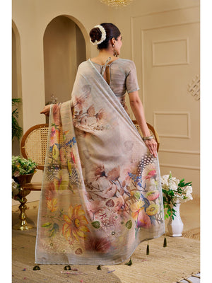 Peachmode Grey Pure Cotton Saree - Image 2