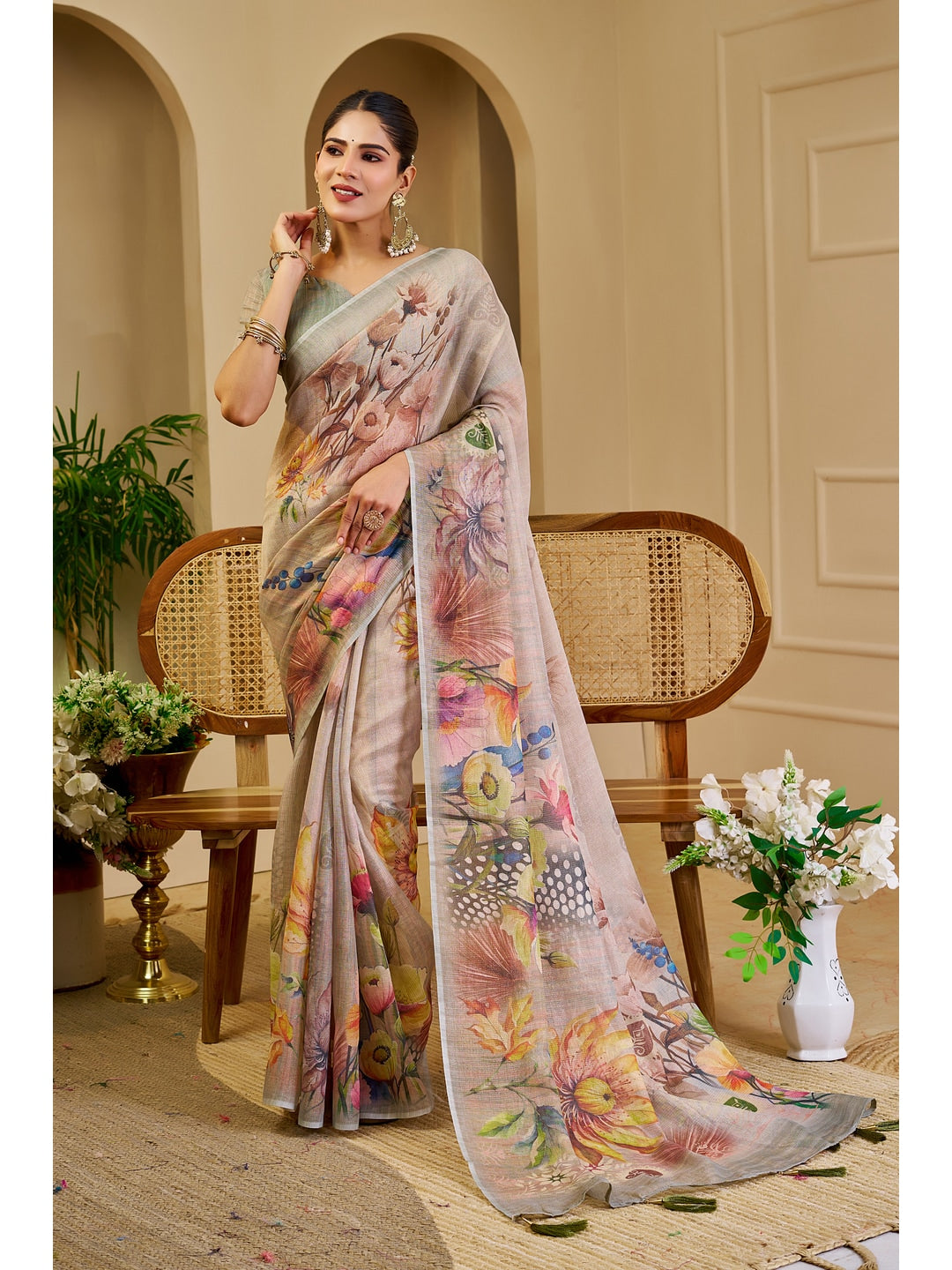 Peachmode Grey Pure Cotton Saree - Image 3