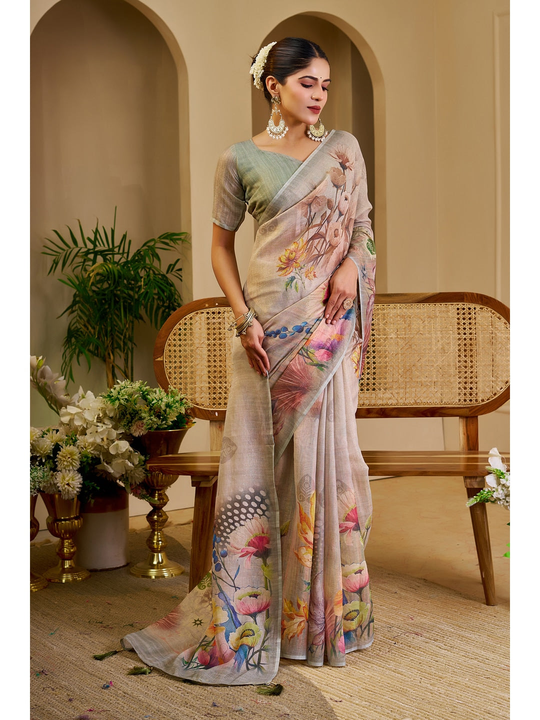 Peachmode Grey Pure Cotton Saree - Image 5