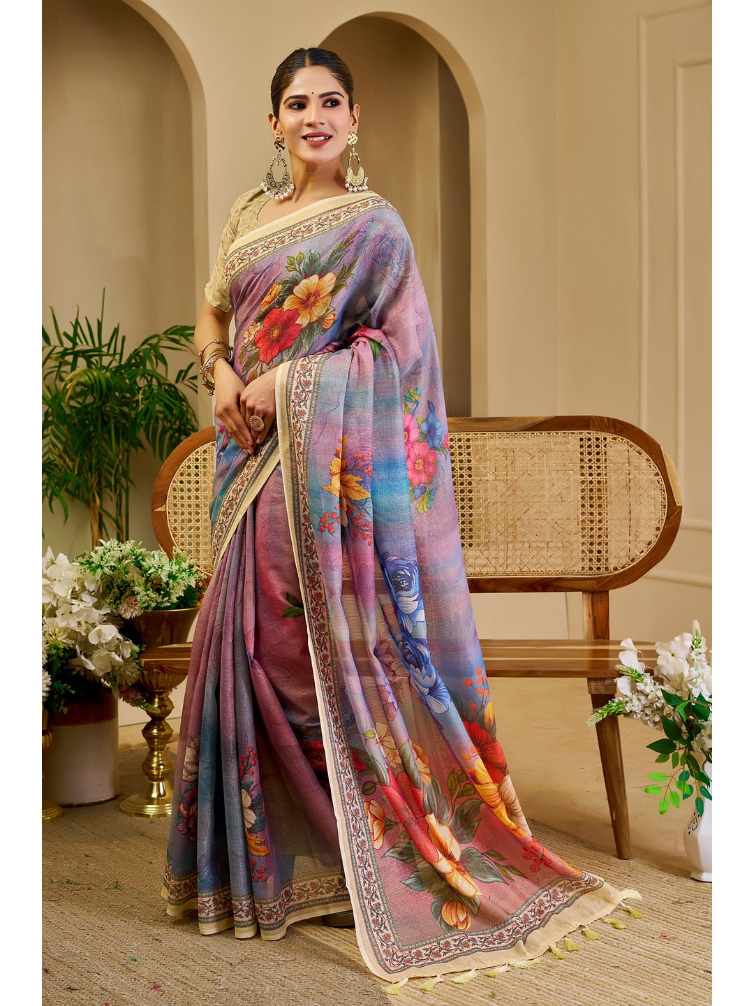 Peachmode Purple Pure Cotton Saree - Image 2