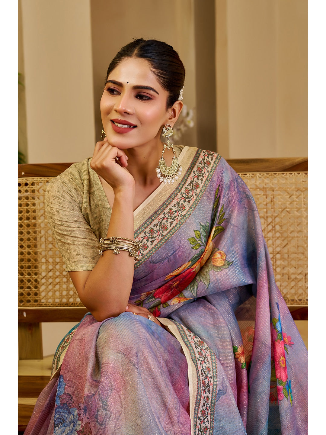 Peachmode Purple Pure Cotton Saree - Image 5