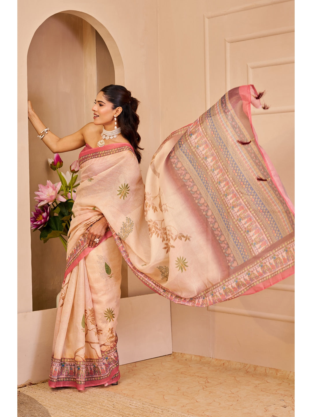 Peachmode Pink Pure Cotton Saree - Image 4