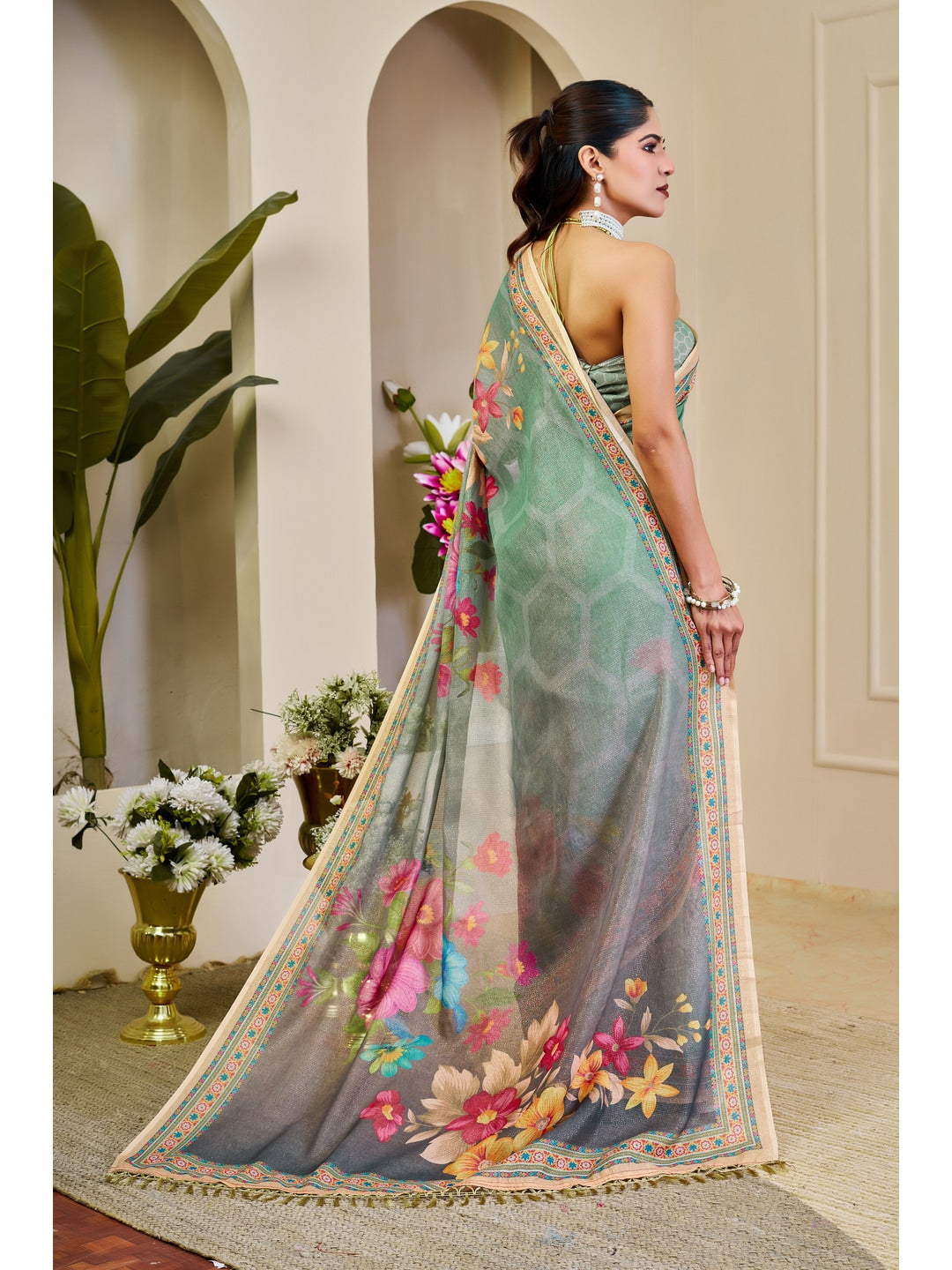 Peachmode Grey Pure Cotton Saree - Image 5