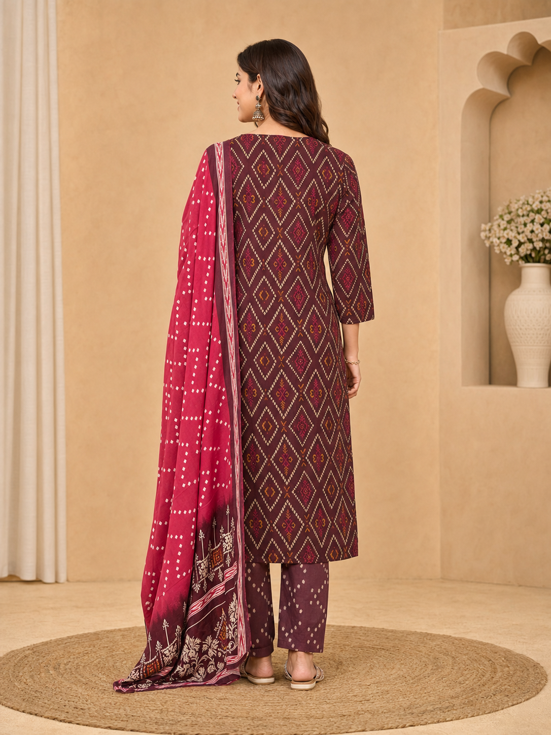 Peachmode Maroon Pure Cotton Geometric Printed Salwar Suit - Image 5