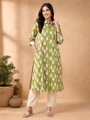 Peachmode Green Pure Cotton Geometric Printed Co-ord Set - Image 1