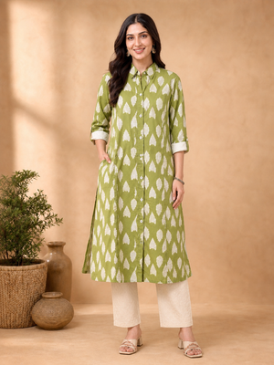 Peachmode Green Pure Cotton Geometric Printed Co-ord Set - Image 2