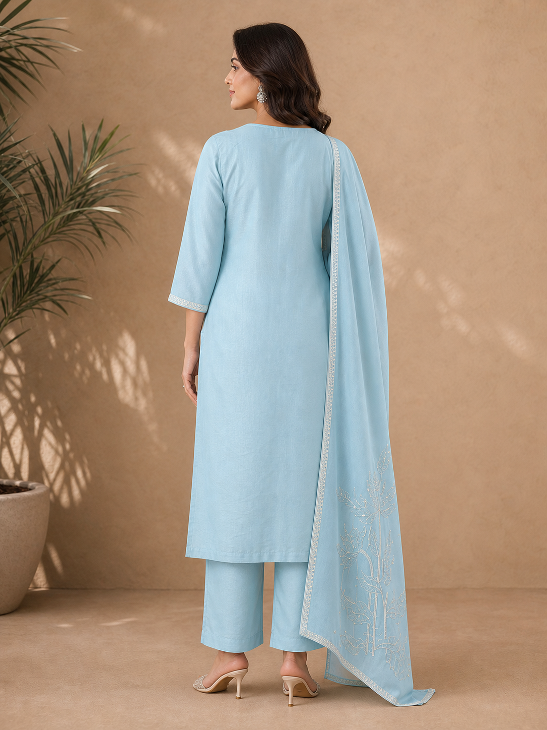 Peachmode Sky Blue Vichitra Silk Embroidered Salwar Suit - Image 5