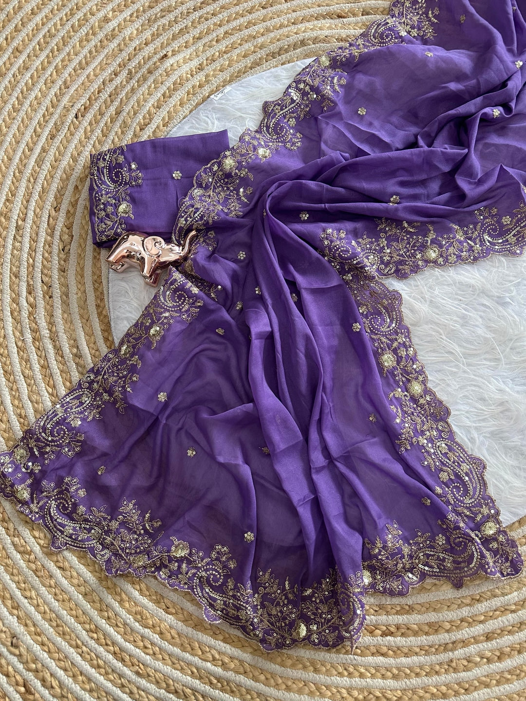Peachmode Purple Sequin Embroidered Georgette Saree - Image 2