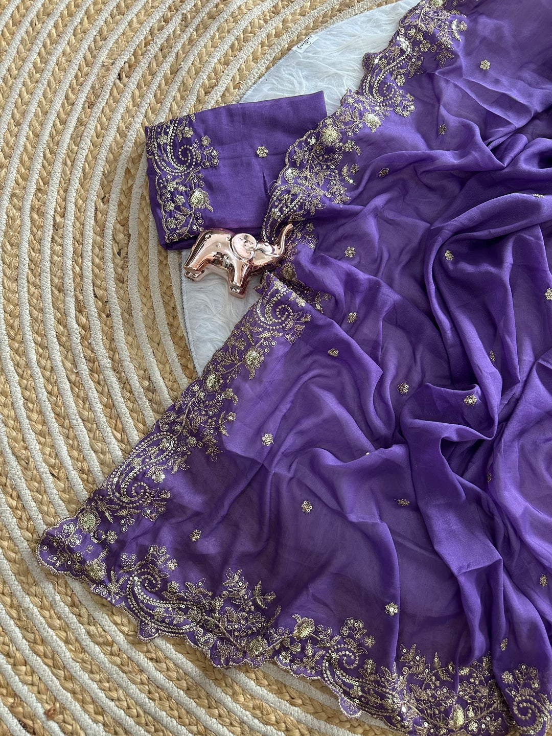 Peachmode Purple Sequin Embroidered Georgette Saree - Image 3