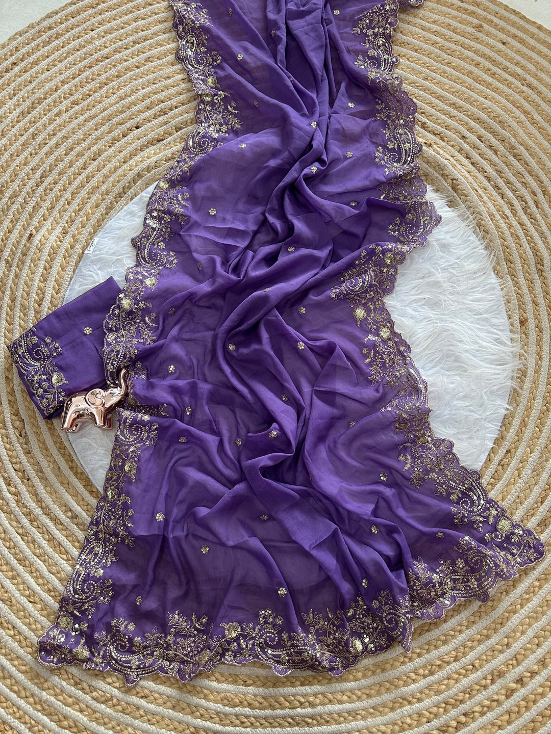 Peachmode Purple Sequin Embroidered Georgette Saree - Image 4
