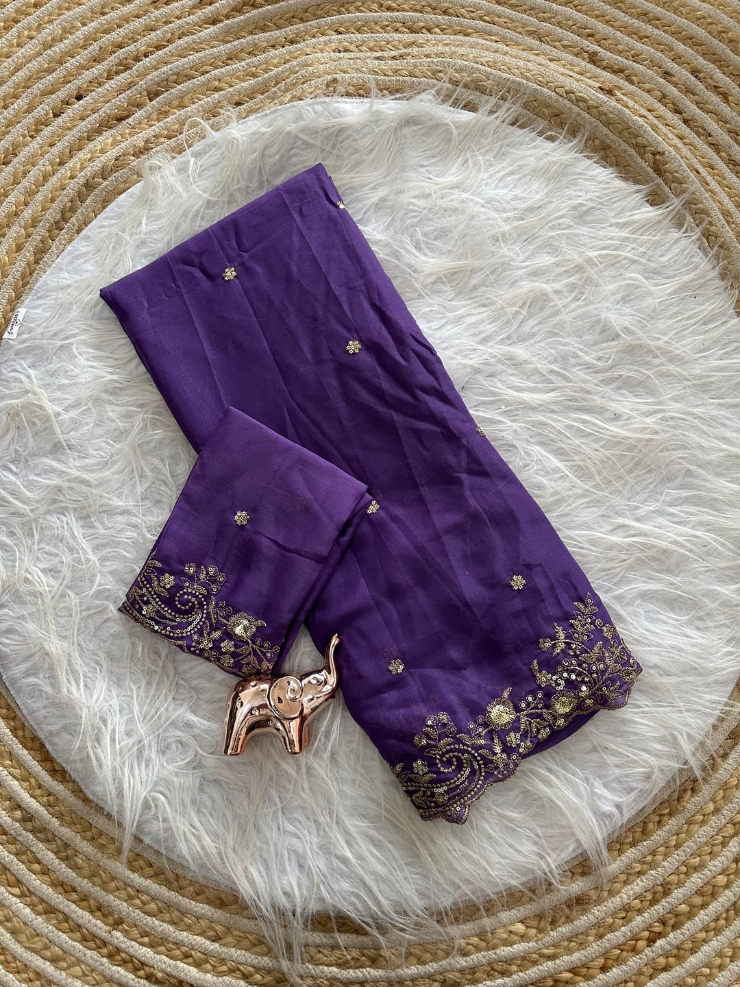 Peachmode Purple Sequin Embroidered Georgette Saree - Image 5