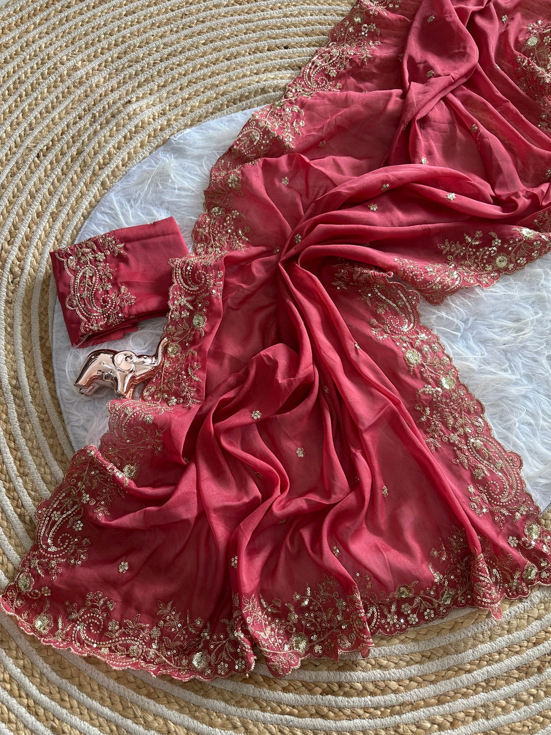 Peachmode Gajari Sequin Embroidered Georgette Saree - Image 2