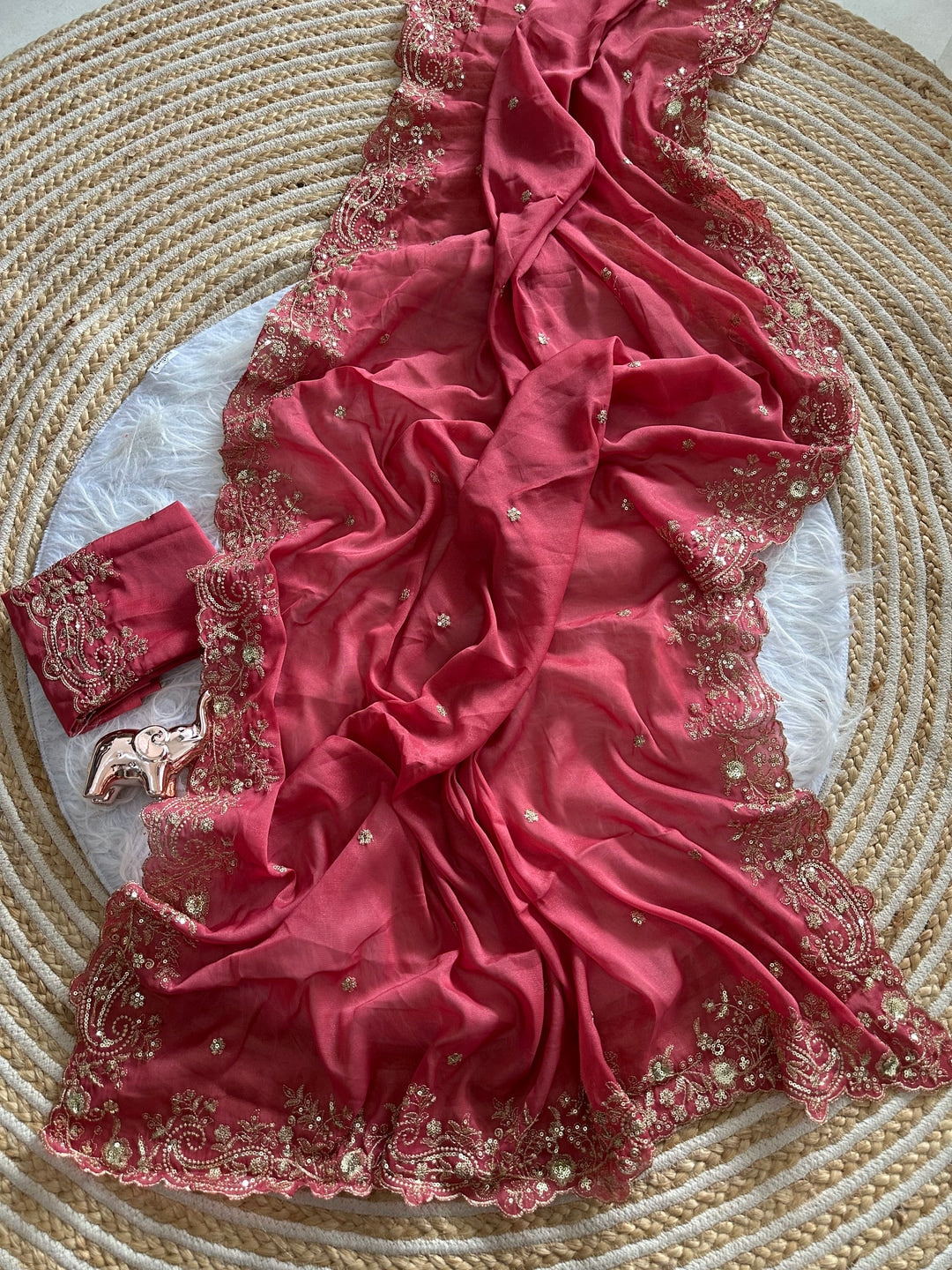Peachmode Gajari Sequin Embroidered Georgette Saree - Image 4