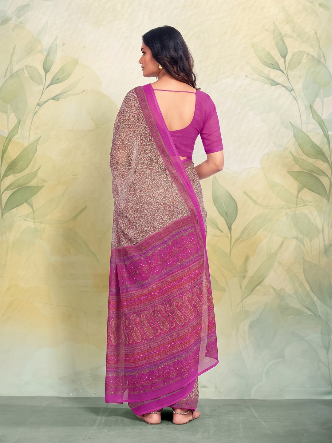 Peachmode Magenta Printed Smart Chiffon Saree - Image 2
