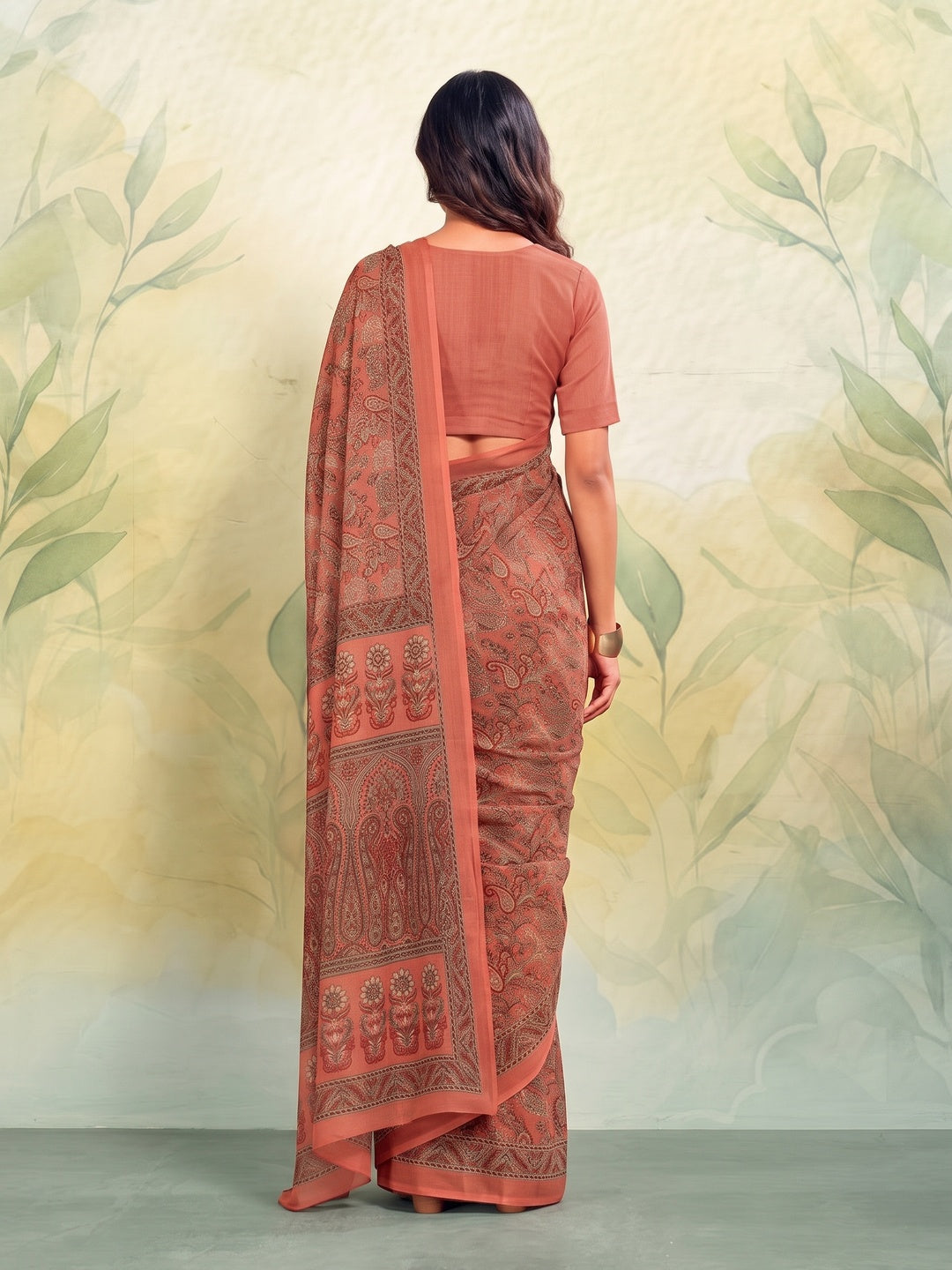 Peachmode Peach Printed Smart Chiffon Saree - Image 2
