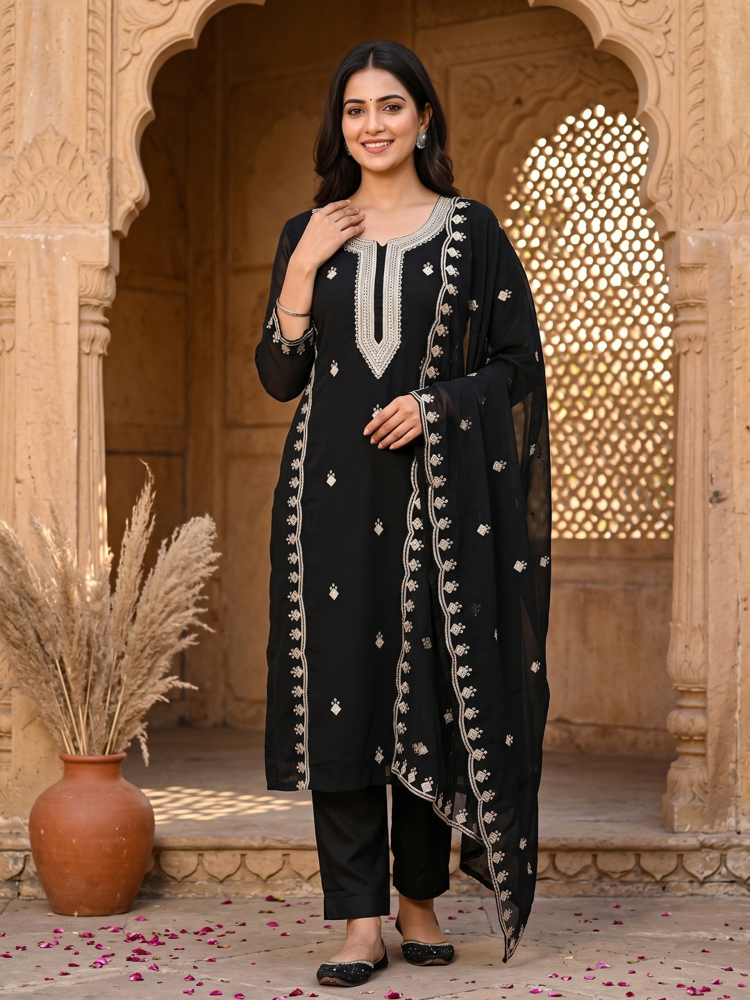 Rich Black Georgette Dress Material With Dazzling Sequins Embroidery - Image 2
