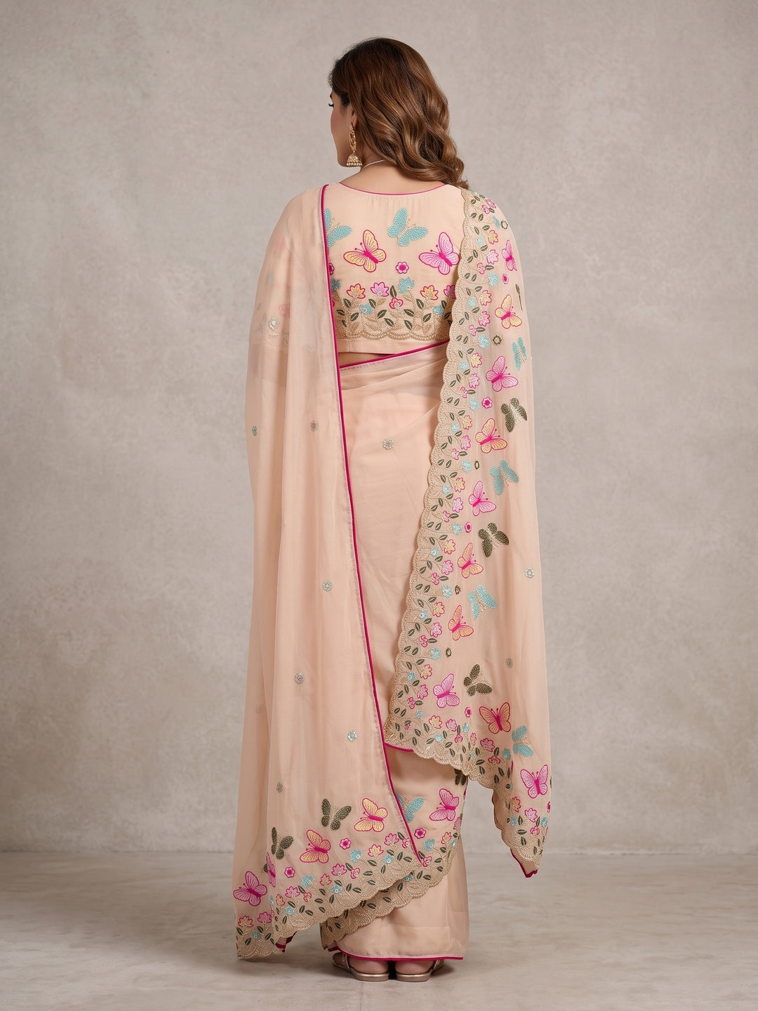 Peachmode Peach Panel Embroidered Rangoli Silk Saree - Image 5