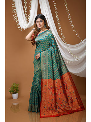 Peachmode Ferozi Jacquard Woven Soft Silk Kanchipuram Saree - Image 2