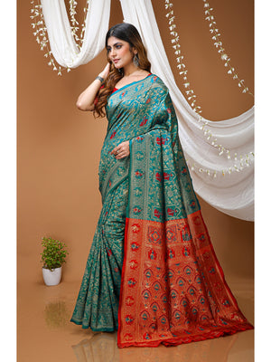 Peachmode Ferozi Heritage Jacquard Buta Soft Lichi Silk Saree - Image 2