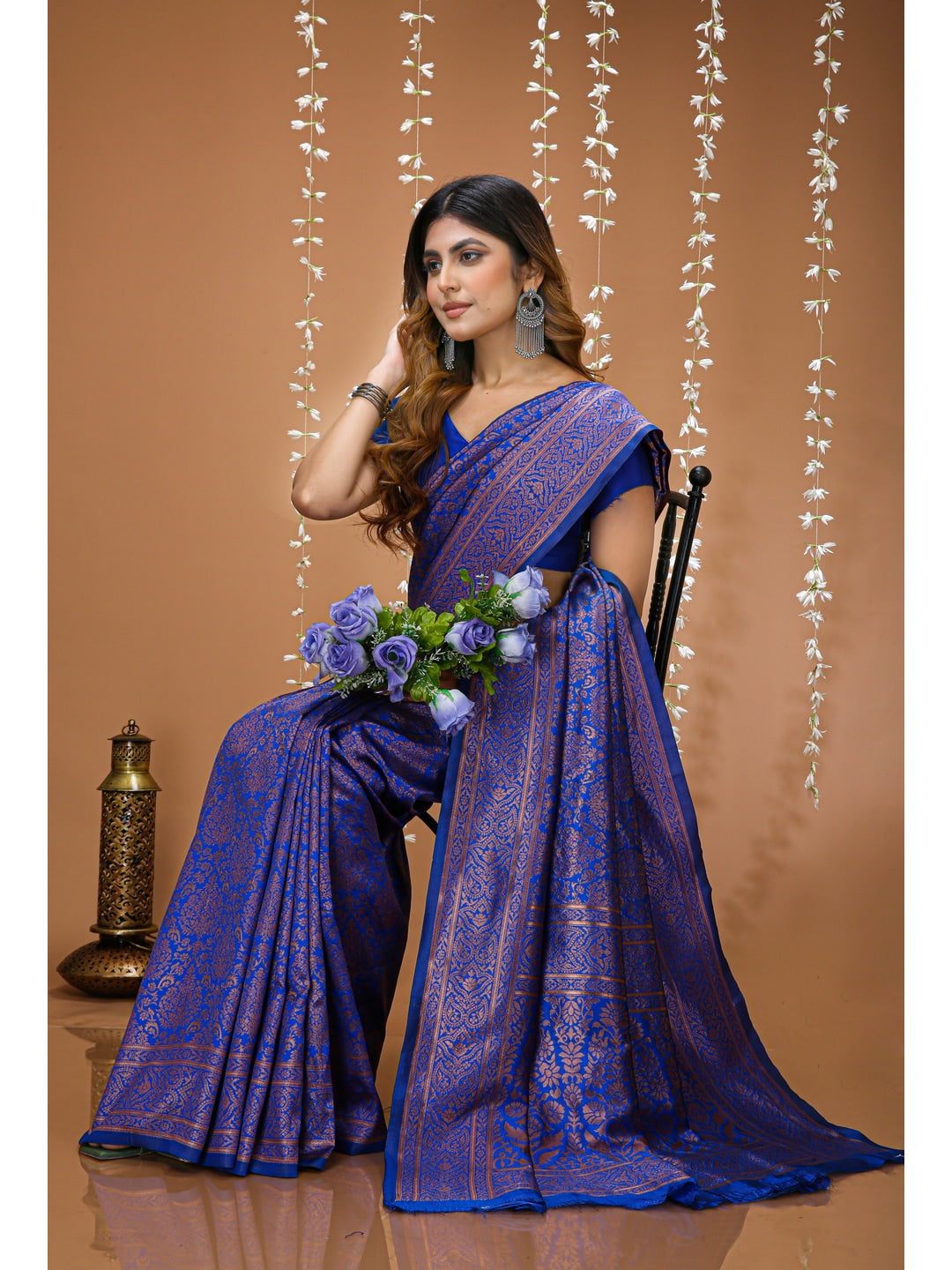 Peachmode Royal Blue Jacquard Woven Soft Lichi Silk Kanchipuram Saree - Image 4