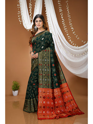 Peachmode Green Heavy Pallu Soft Lichi Silk Kanchipuram Saree - Image 2