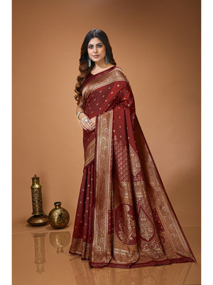 Peachmode Red Grand Pallu Soft Lichi Silk Saree - Image 2