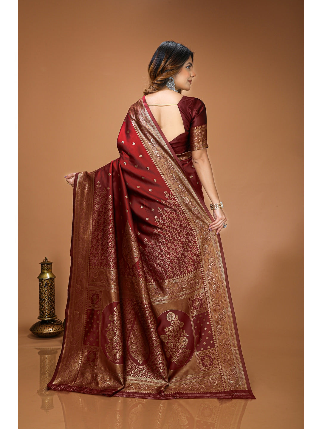 Peachmode Red Grand Pallu Soft Lichi Silk Saree - Image 3