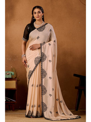 Peachmode Peach Mandala Embroidered Rangoli Silk Saree - Image 1