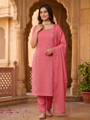 Elegant Gajari Pink Floral Embroidered Georgette Dress Material With Delicate Sequins Accents - Image 1