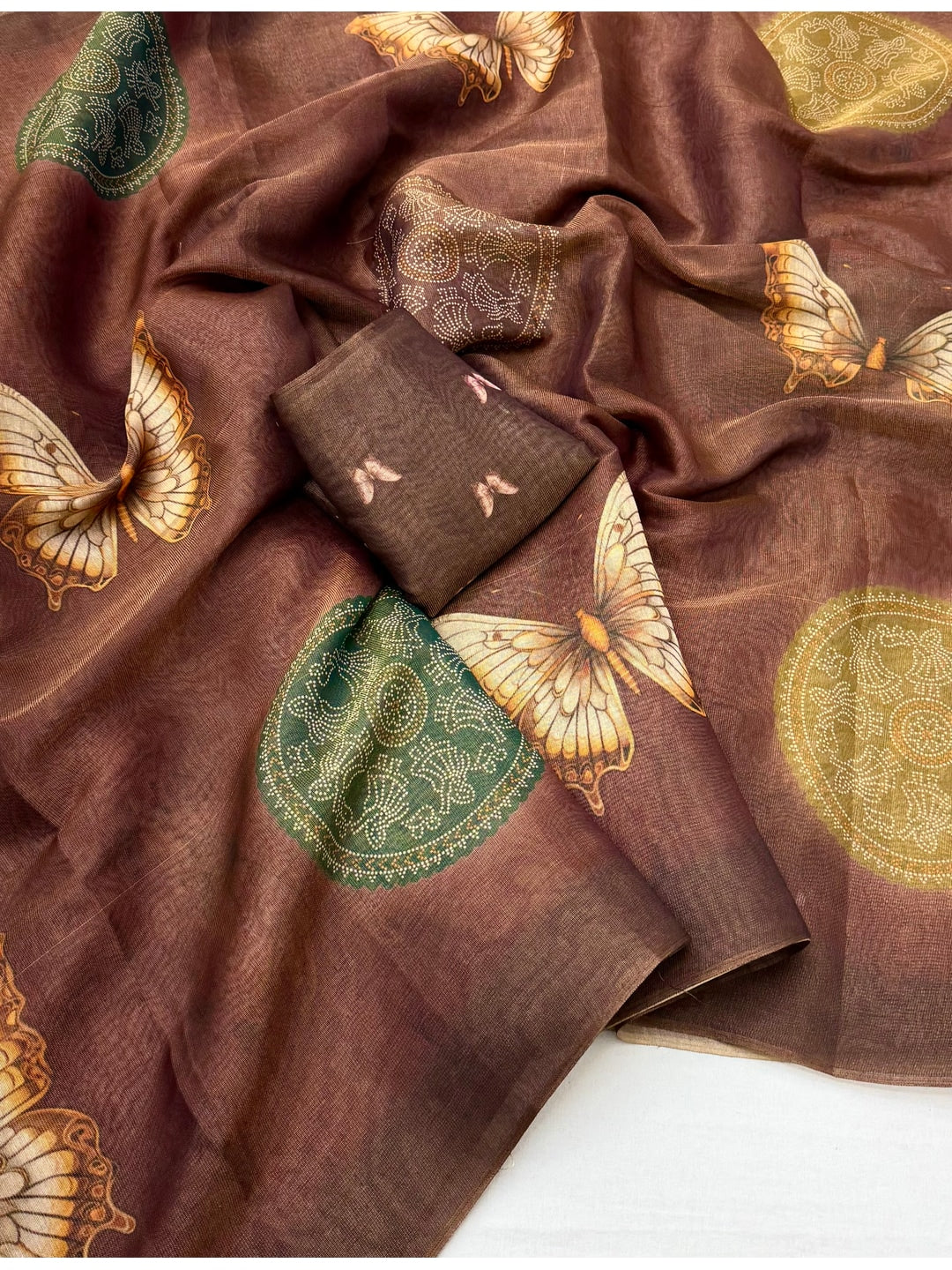 Peachmode Coffee Ethnic Motif Printed Art Silk Saree - Image 2