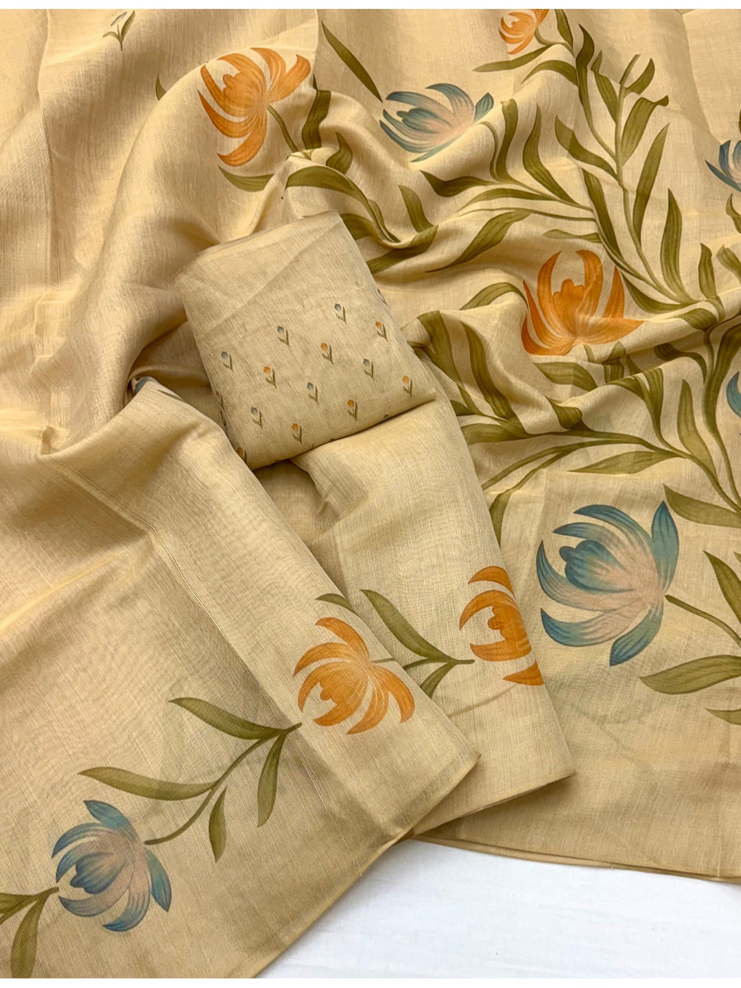 Peachmode Chikoo Leaf Printed Art Silk Saree - Image 2