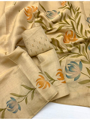 Peachmode Chikoo Leaf Printed Art Silk Saree - Image 2