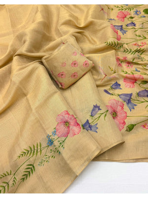 Peachmode Chikoo Garden Floral Printed Art Silk Saree - Image 2