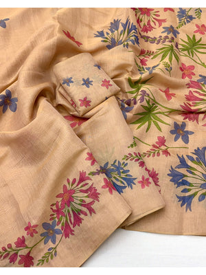 Peachmode Chikoo Multicolor Floral Printed Art Silk Saree - Image 2