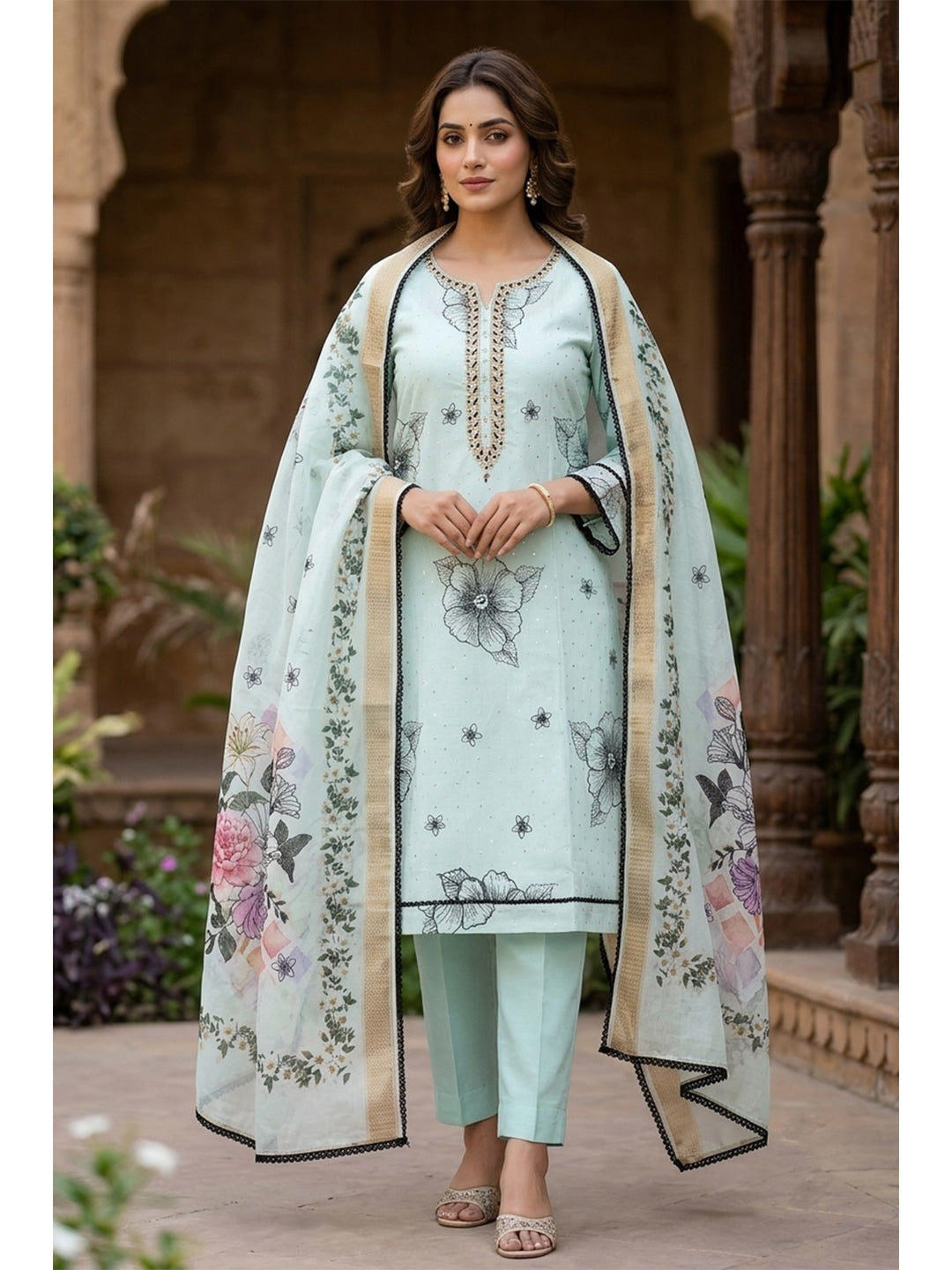 Peachmode Modal Cotton Light Blue Unstitched Dress Material - Image 1
