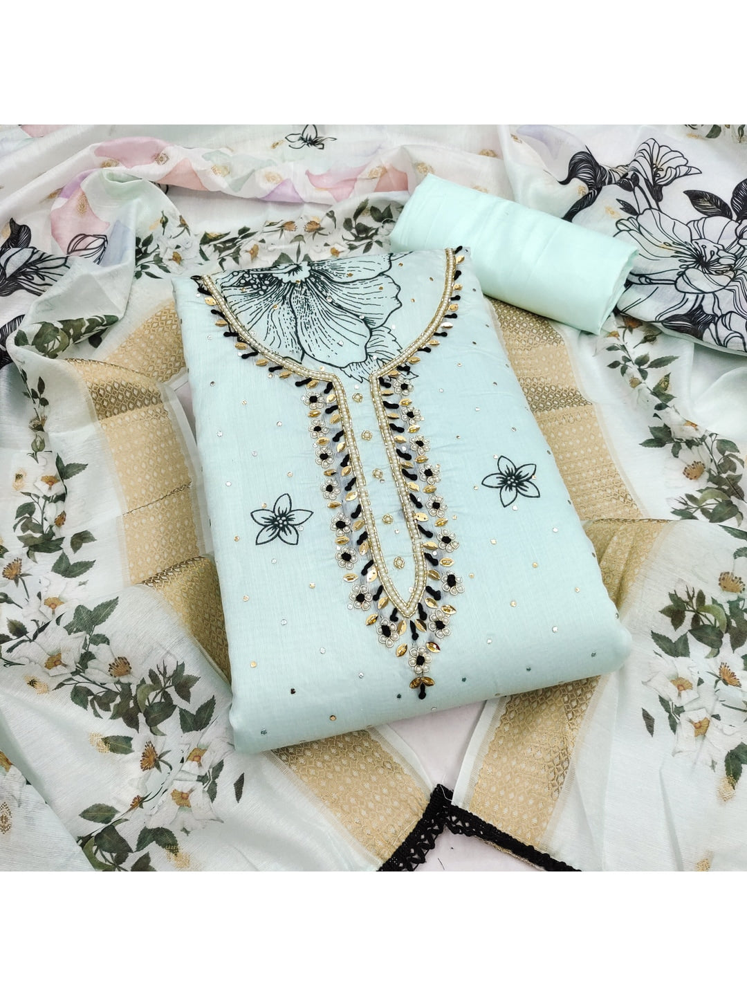 Peachmode Modal Cotton Light Blue Unstitched Dress Material - Image 4
