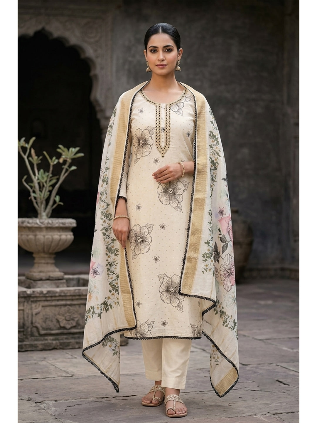 Peachmode Modal Cotton Chikoo Unstitched Dress Material - Image 1