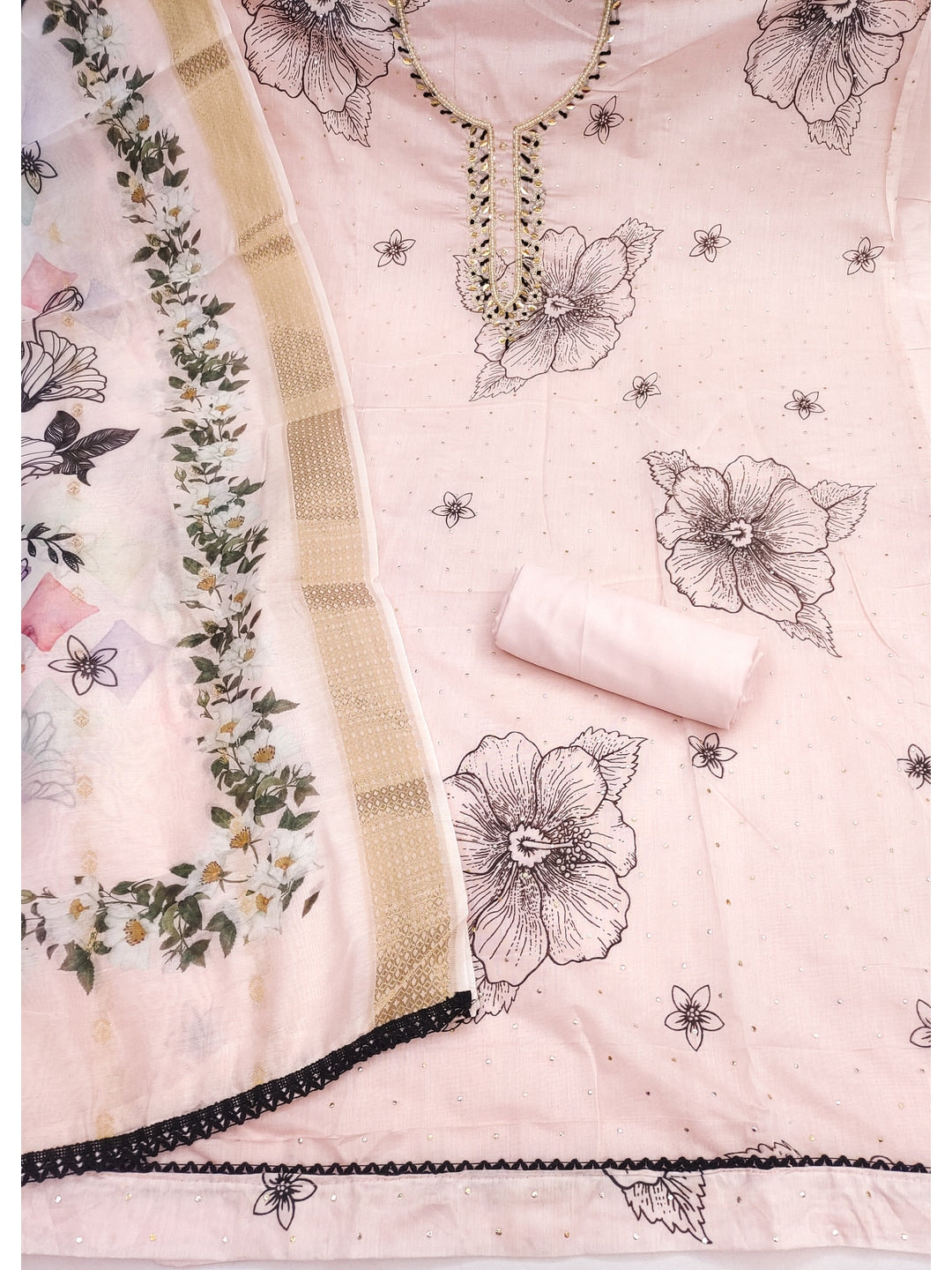 Peachmode Modal Cotton Light Peach Unstitched Dress Material - Image 2