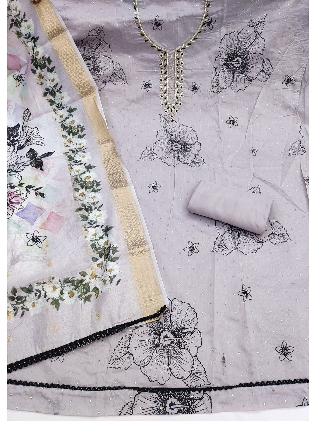 Peachmode Modal Cotton Lavender Unstitched Dress Material - Image 2