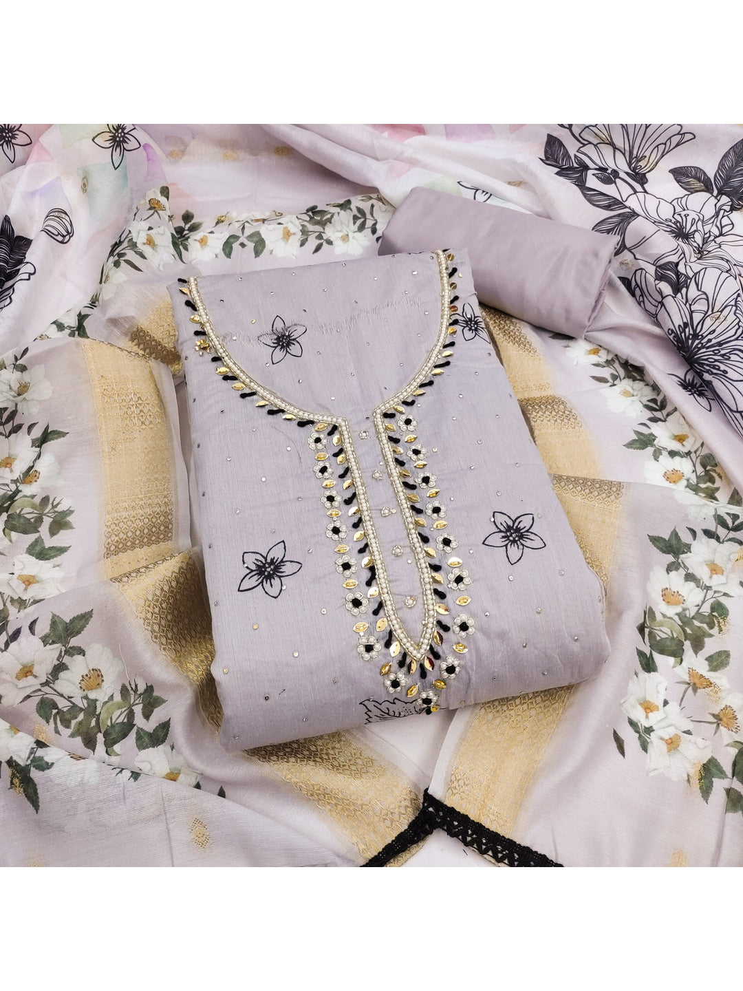 Peachmode Modal Cotton Lavender Unstitched Dress Material - Image 4