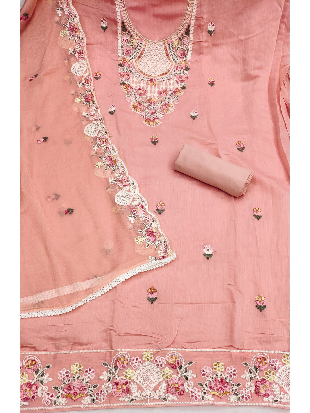Peachmode Cotton Silk Peach Unstitched Dress Material - Image 2