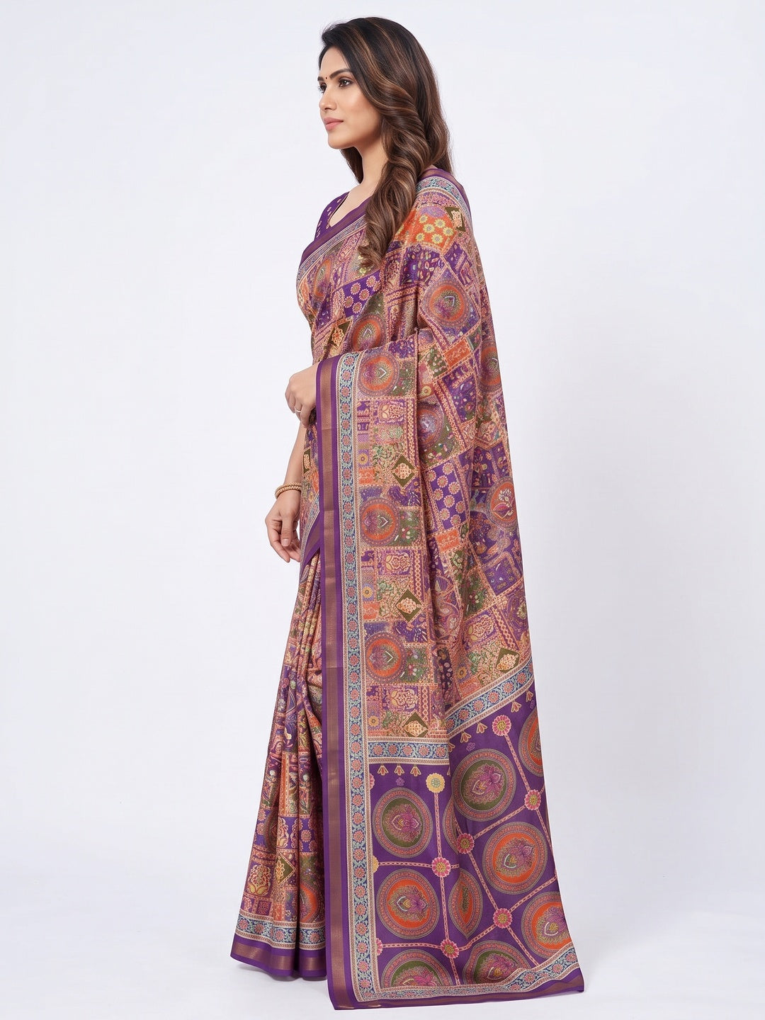 Peachmode Purple Position Printed Dola Silk Saree - Image 4